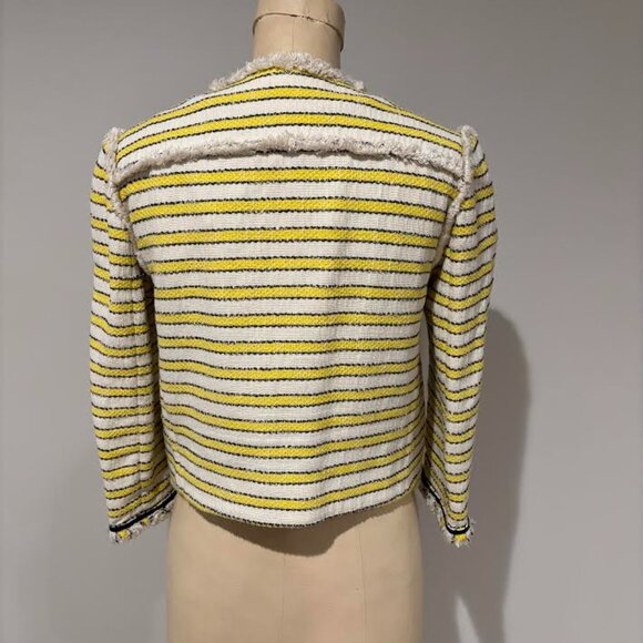 Veronica Beard yellow & blue stripe cream tweed jacket - Picture 5 of 7